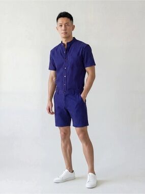Romperjack navy chateau blue stripped romper